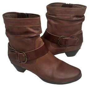 Pikolinos Brujas Brown Leather Ankle Boots Sz 40/10 Side Zip Buckle Low Heel